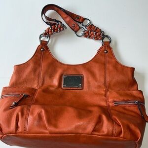 Nicole Miller Hobo Elegant Orange Leather Shoulder Bag